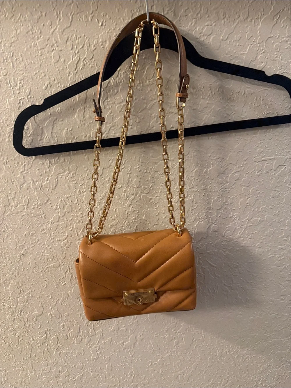 Michael Kors Quilted Tan Shoulder Bag with Gold Chain